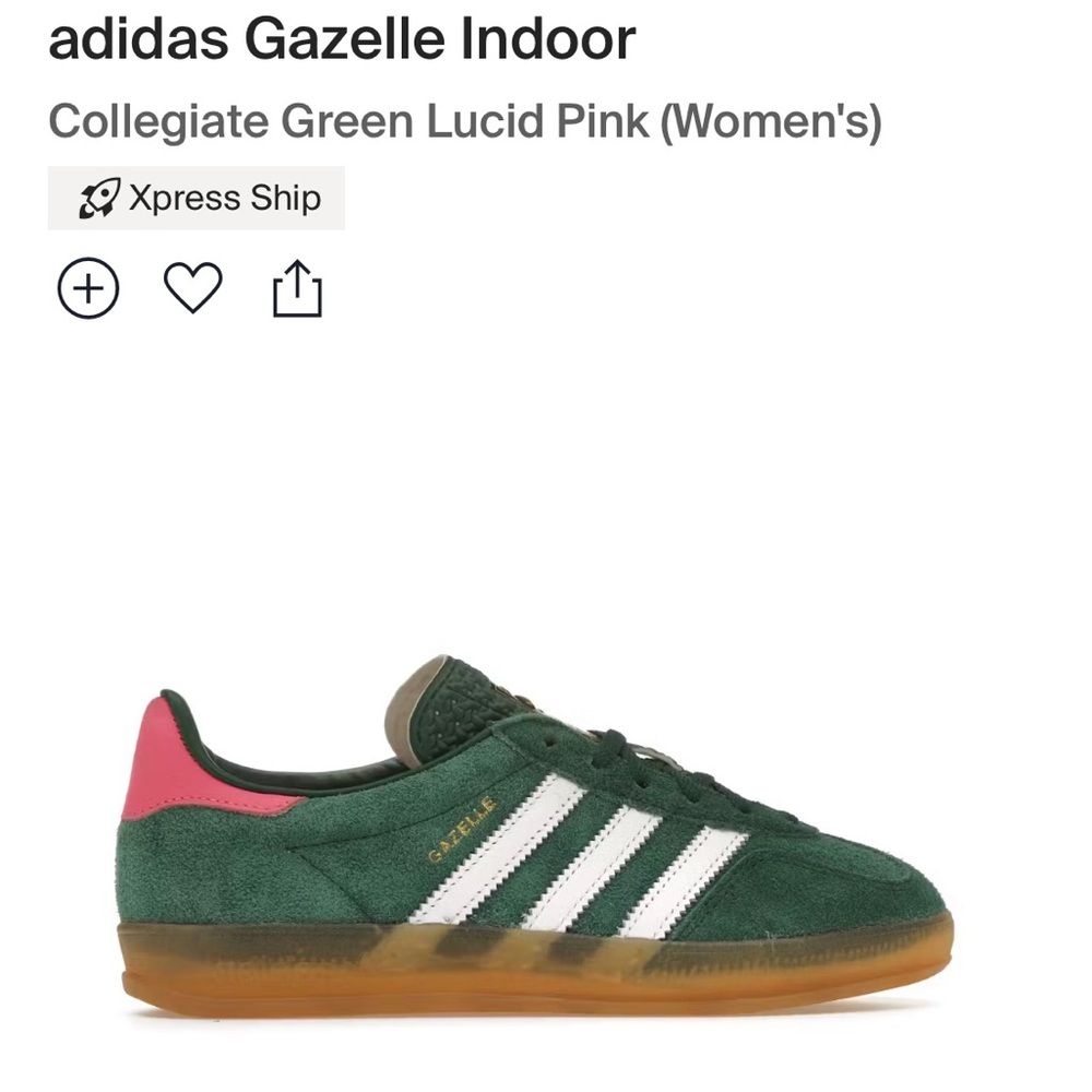Adidas Gazelle Indoor Collegiate Green Lucid Pink (Women’s) US W 8